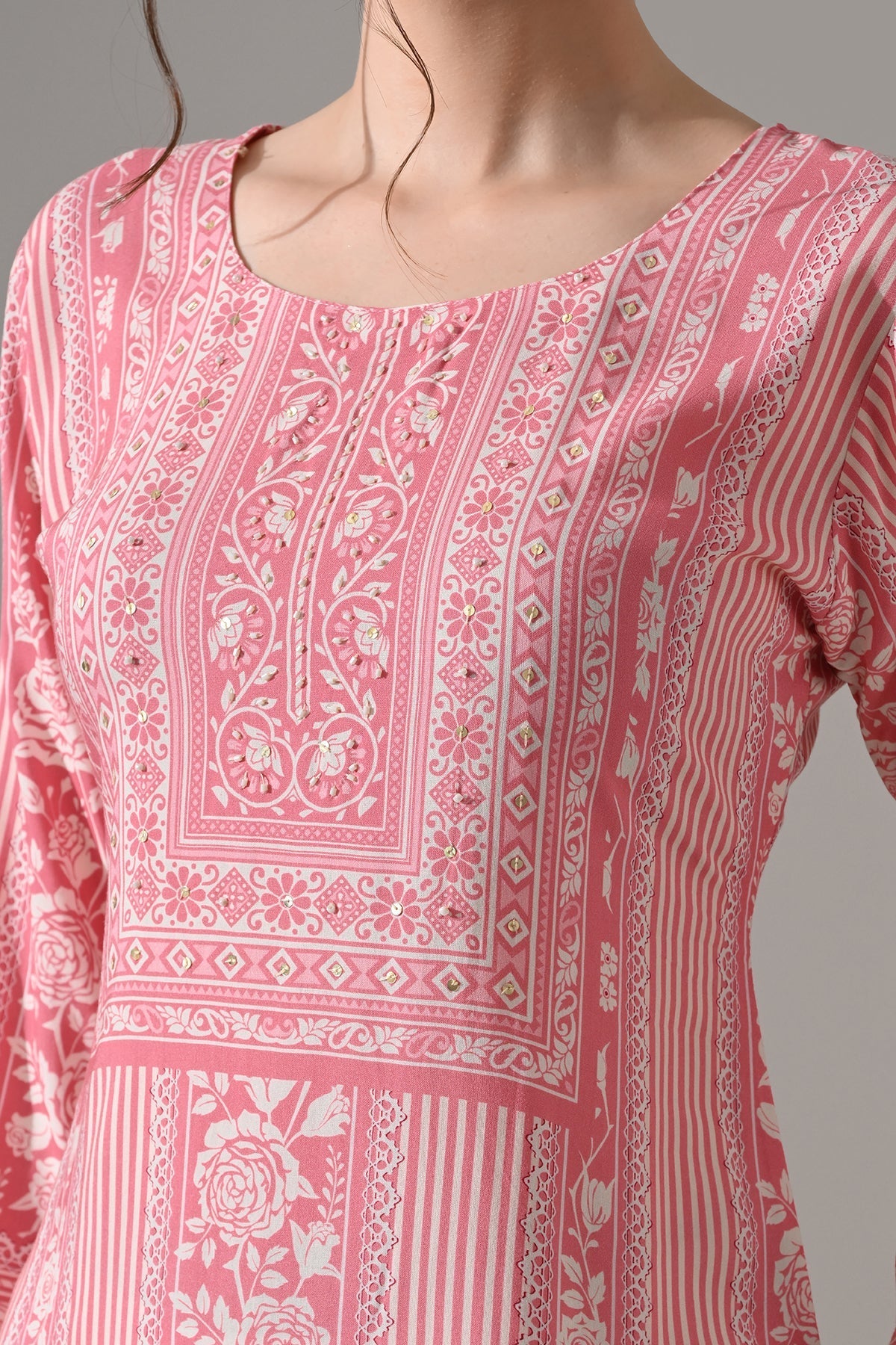 Pink Printed Straight Kurta