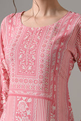 Pink Printed Straight Kurta