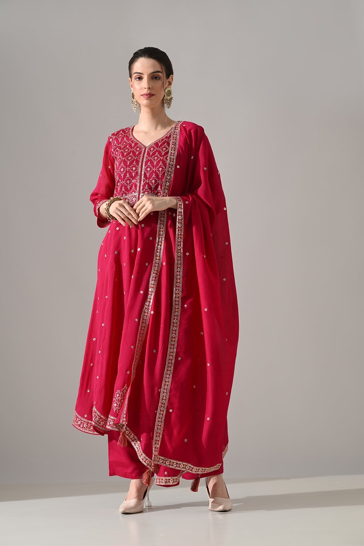 Pink Zari Embroidered Kurta Set