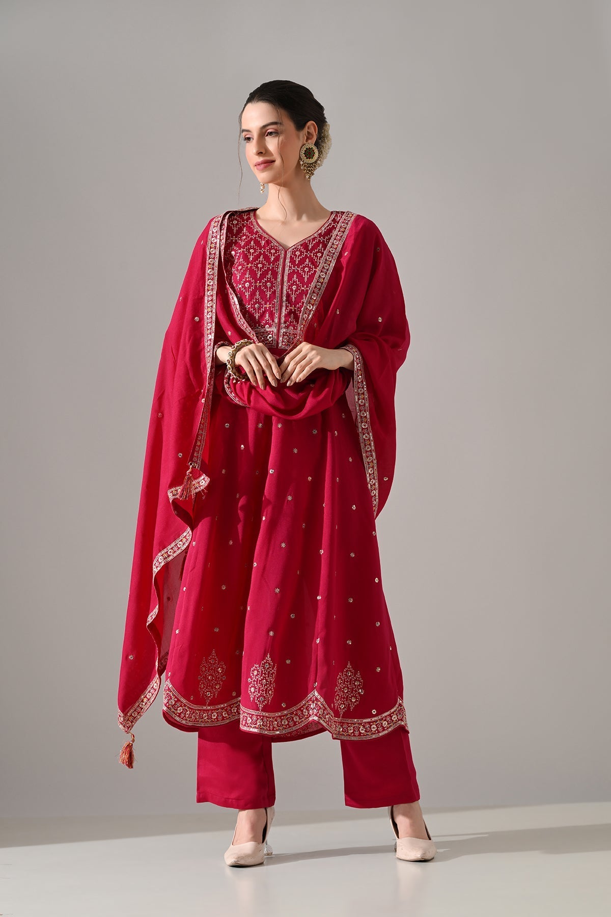 Pink Zari Embroidered Kurta Set
