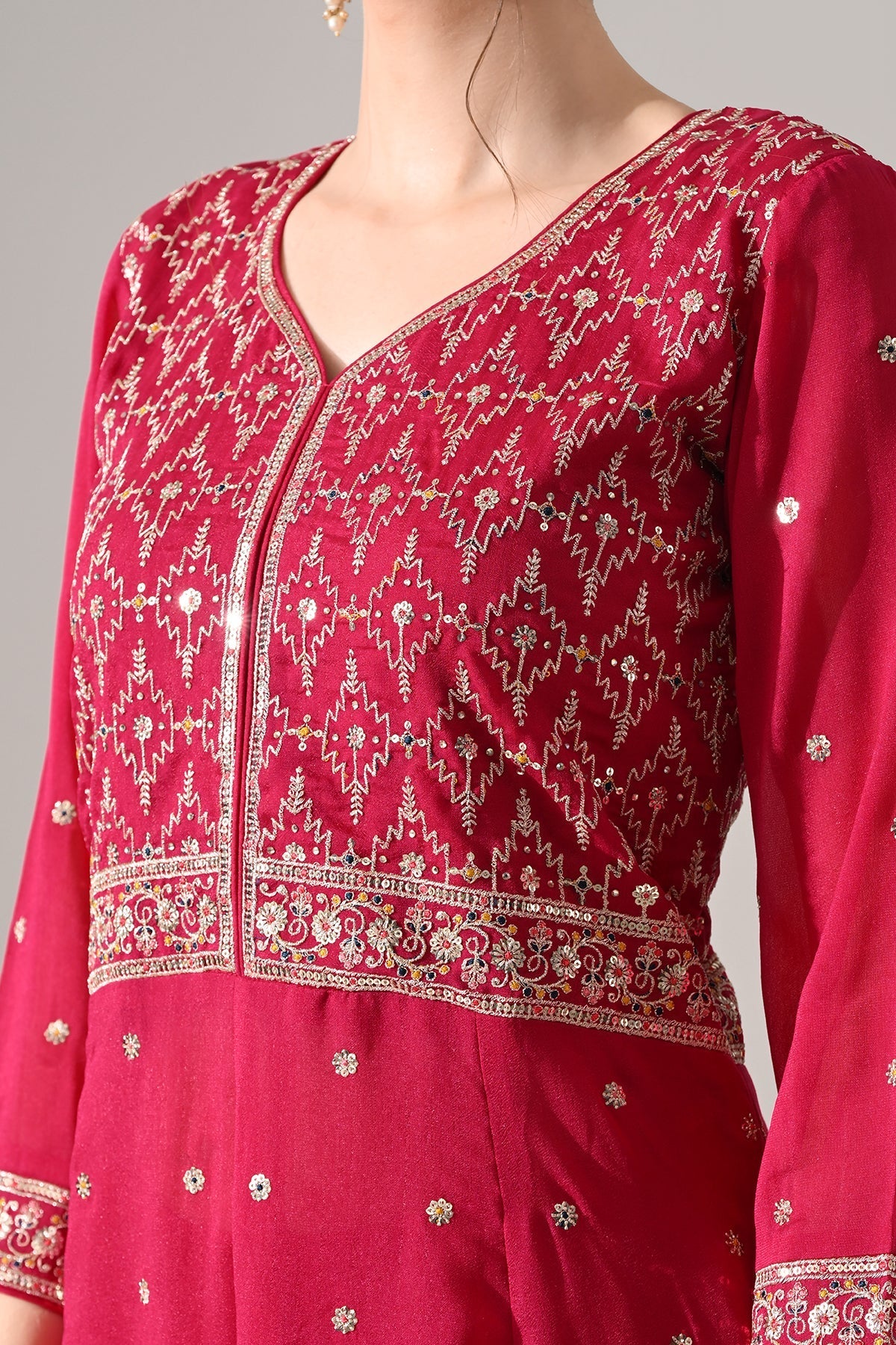 Pink Zari Embroidered Kurta Set