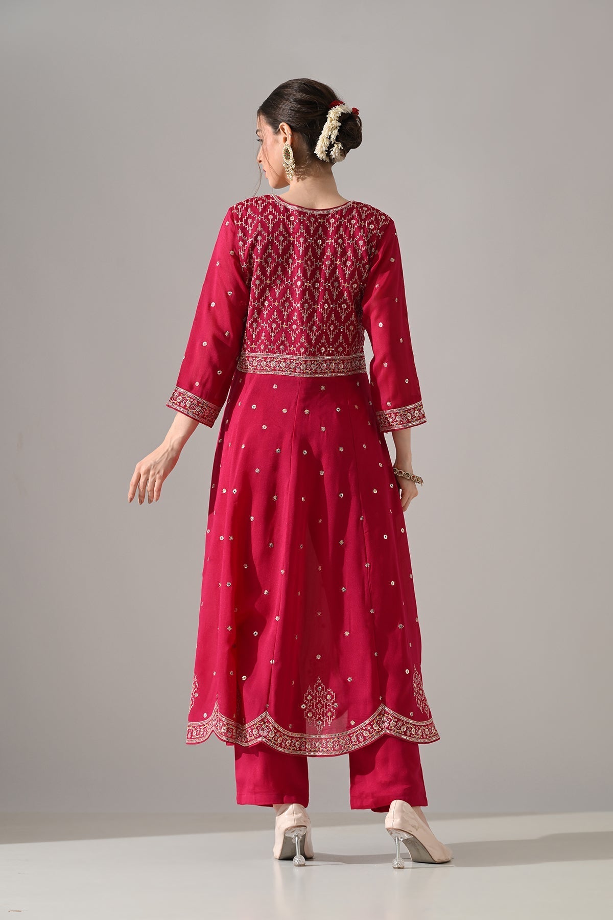 Pink Zari Embroidered Kurta Set