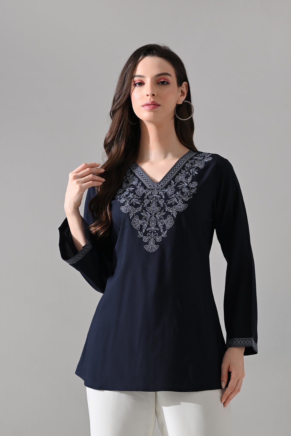 Blue Embroidered Top