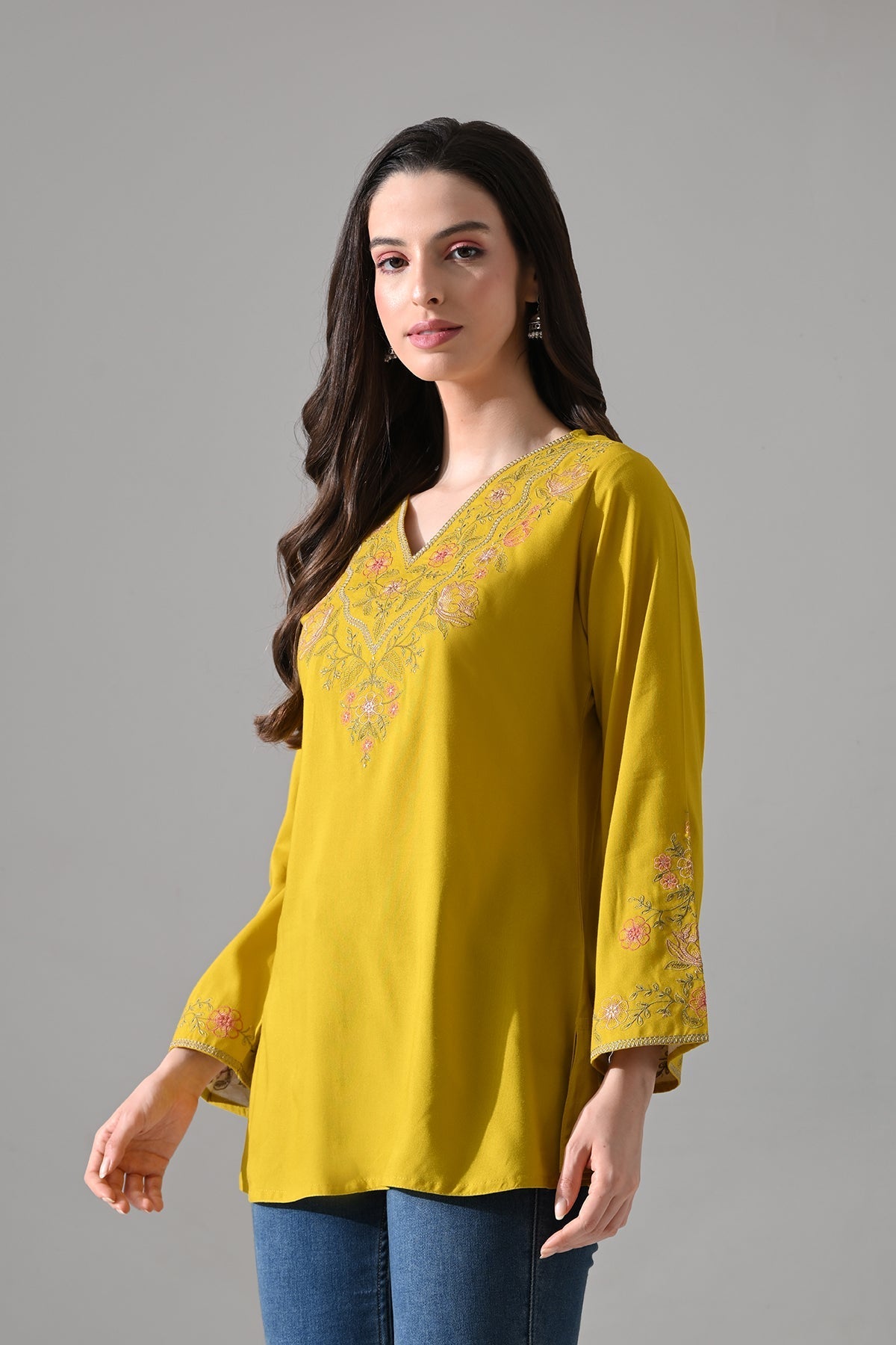 Mustard Embroidered Top