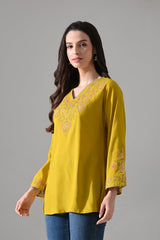 Mustard Embroidered Top
