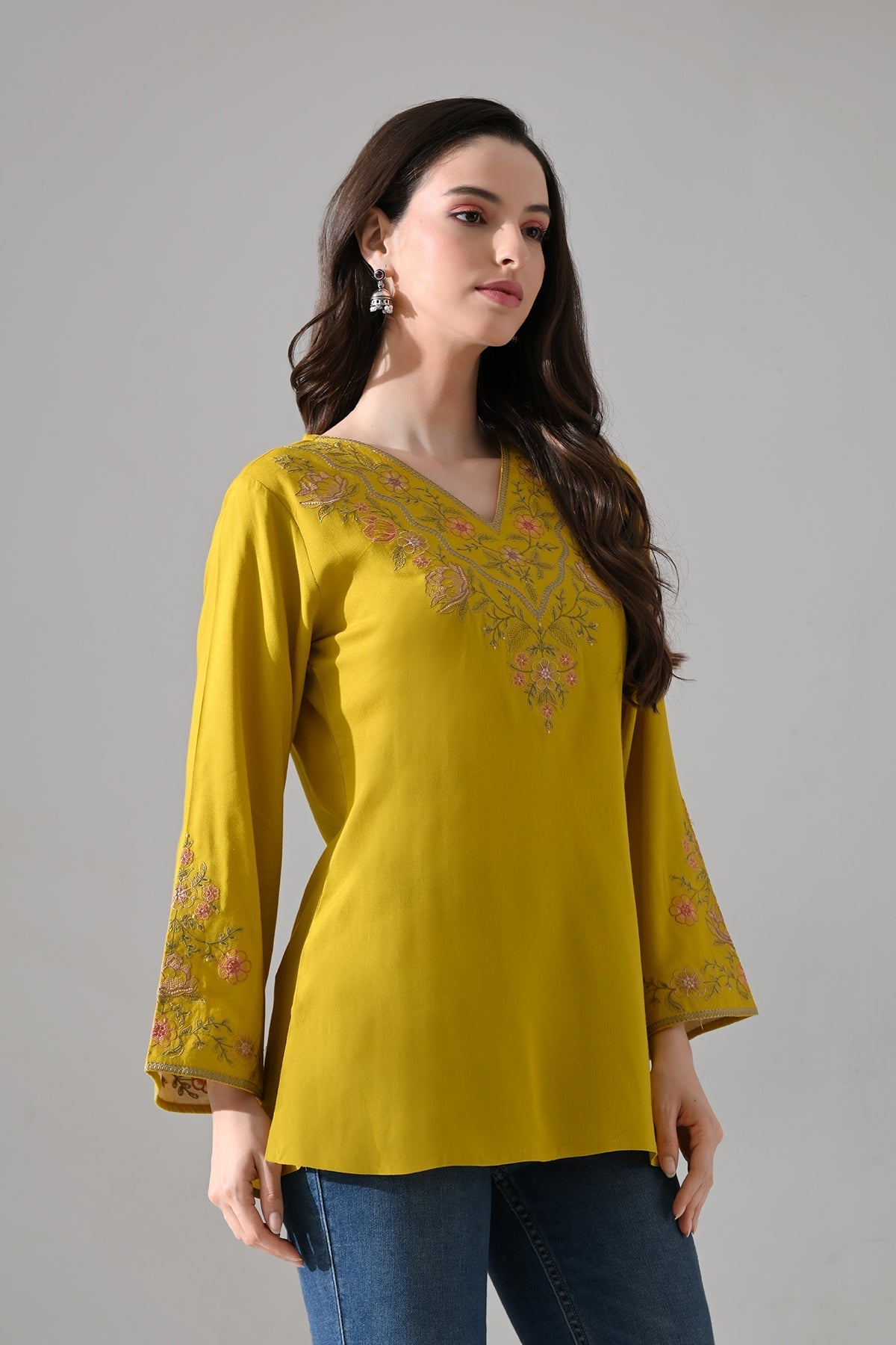 Mustard Embroidered Top