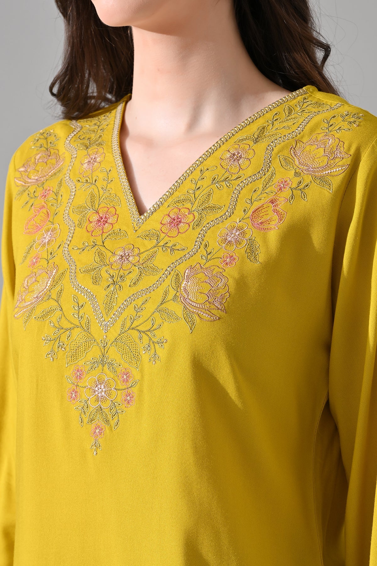 Mustard Embroidered Top