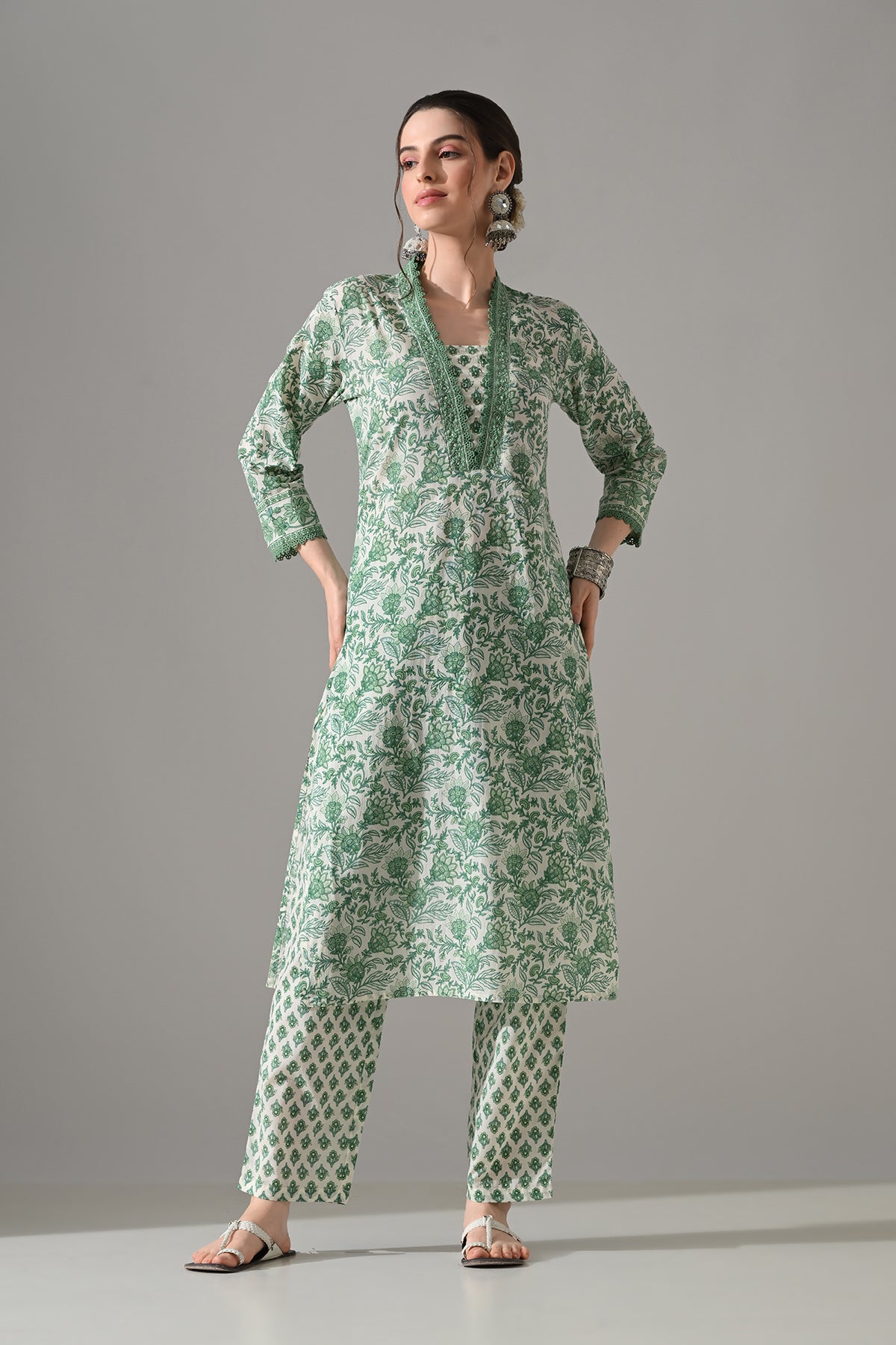 Cream Printed Kurta Set