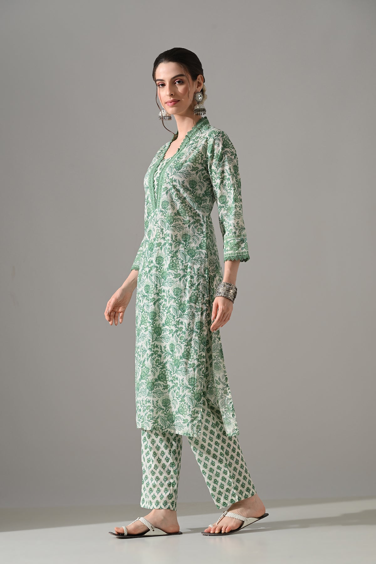 Cream Printed Kurta Set