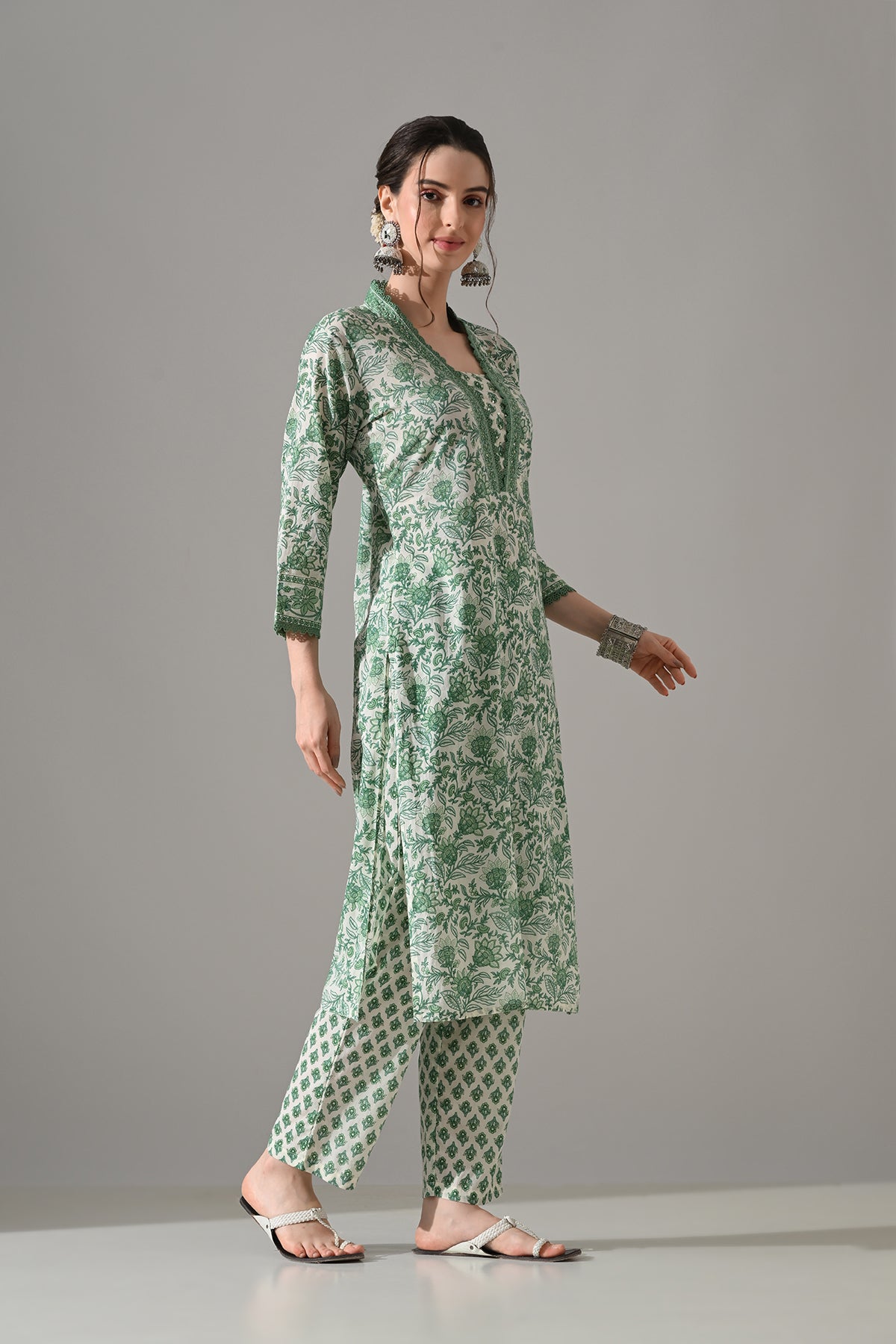 Cream Printed Kurta Set