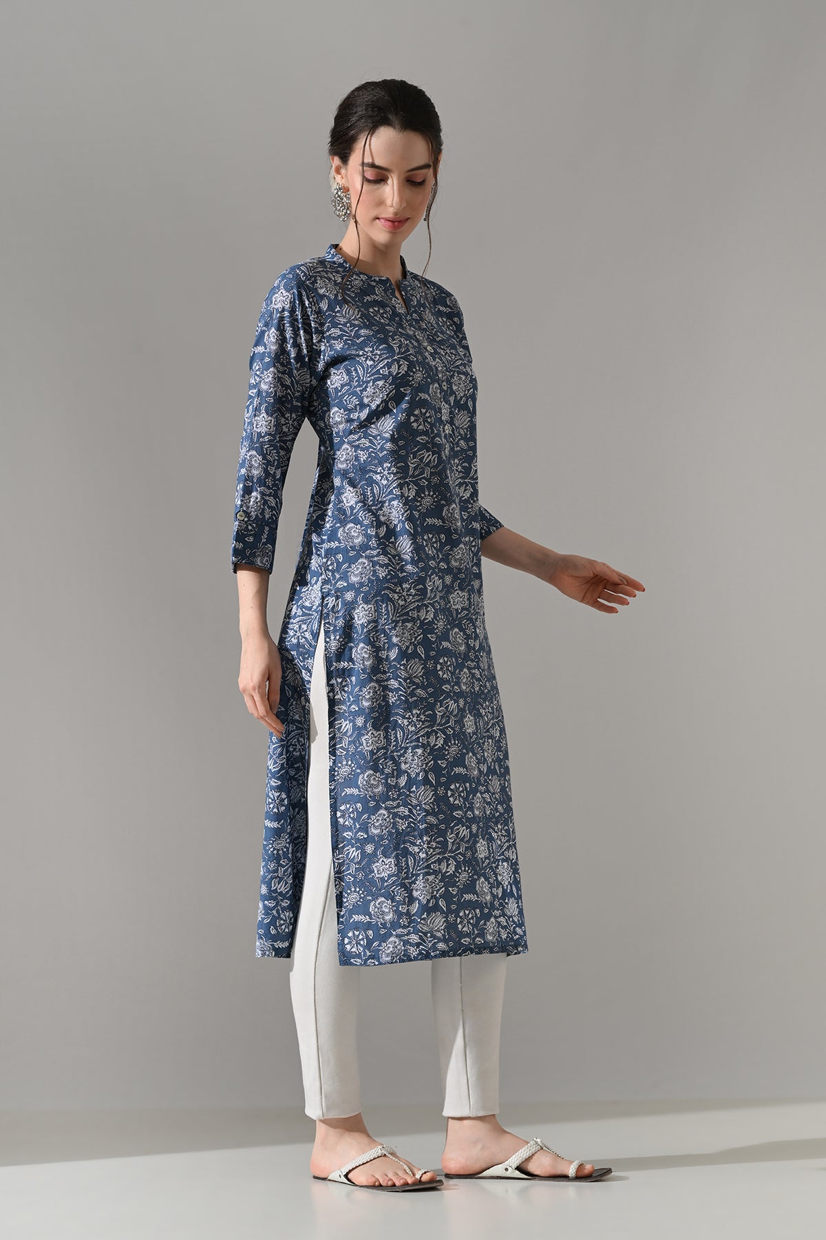 Blue Floral Printed Kurta