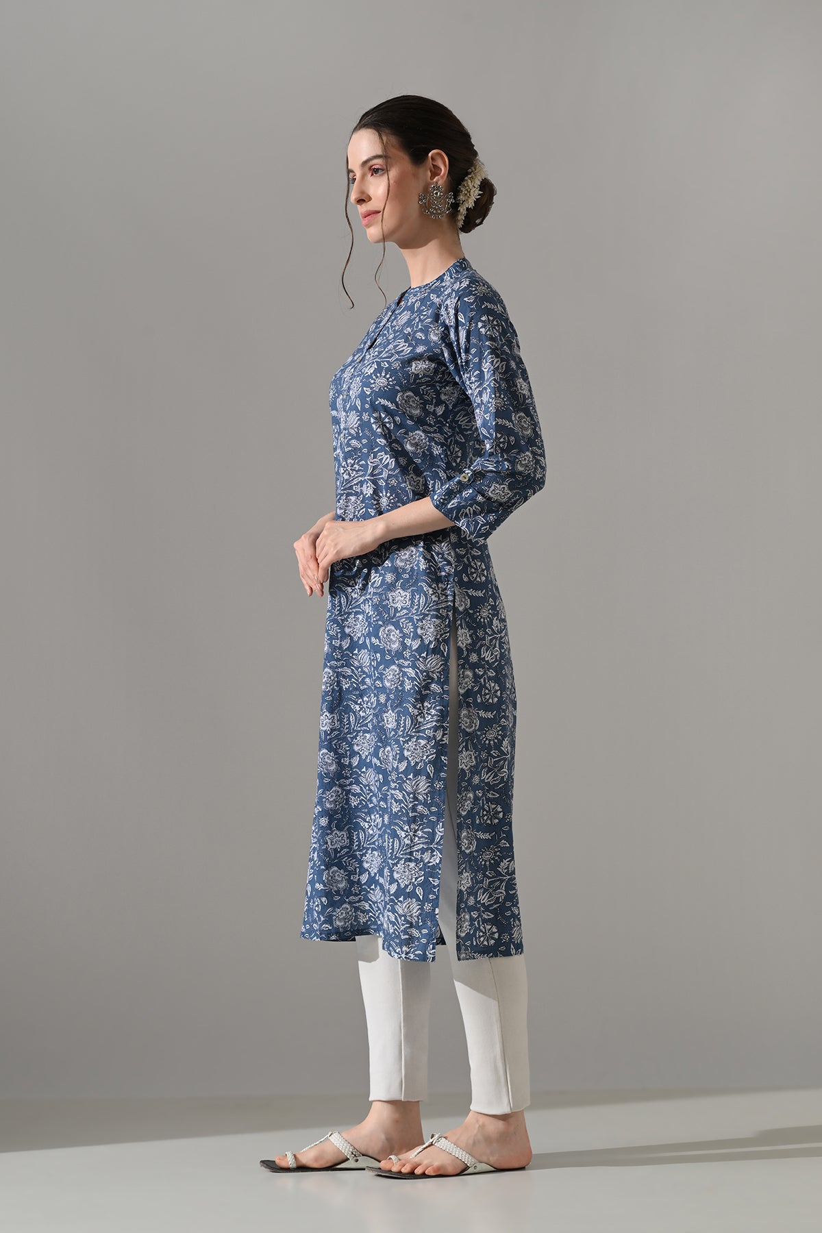Blue Floral Printed Kurta
