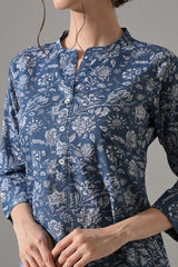Blue Floral Printed Kurta