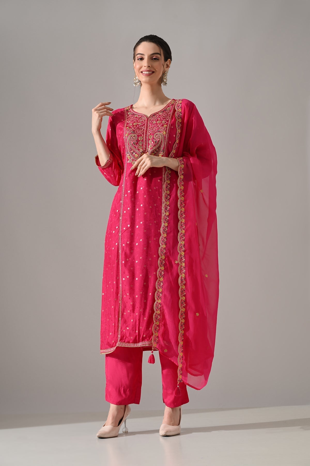 Pink Embroidered Kurta Set