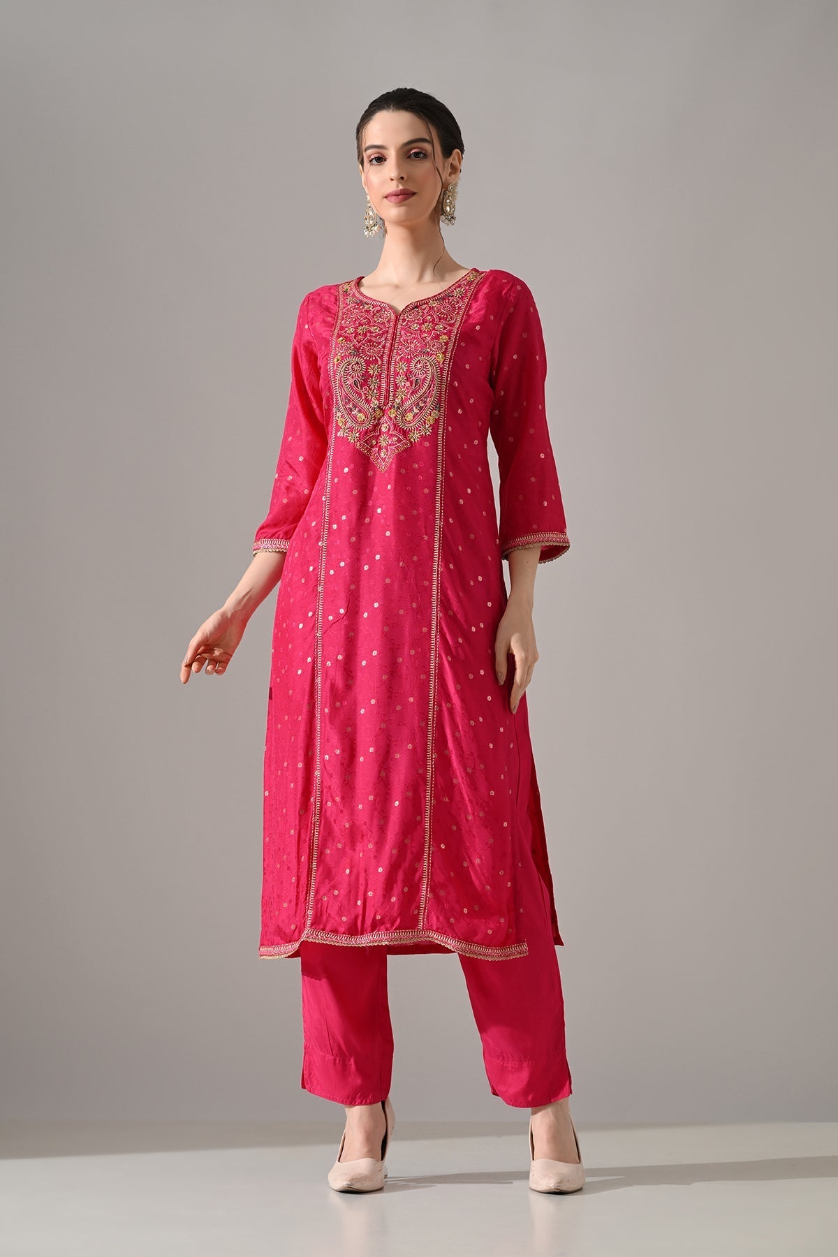Pink Embroidered Kurta Set