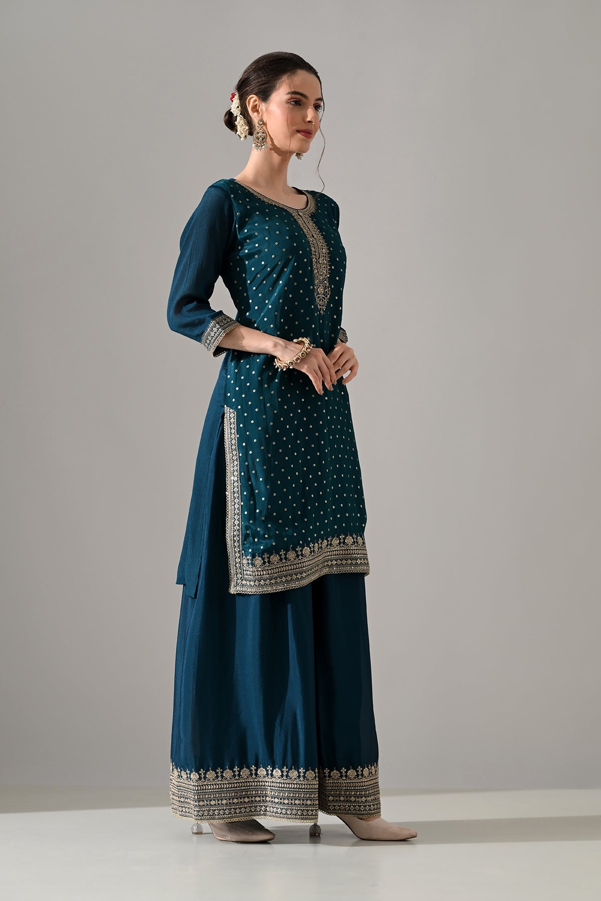 Green Printed Straight Kurta Set