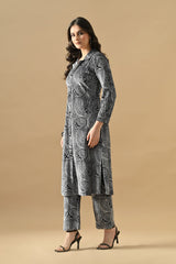 Winter Black Printed Ethnic Motifs Woven Kurta Set