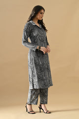 Winter Black Printed Ethnic Motifs Woven Kurta Set