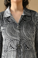 Winter Black Printed Ethnic Motifs Woven Kurta Set