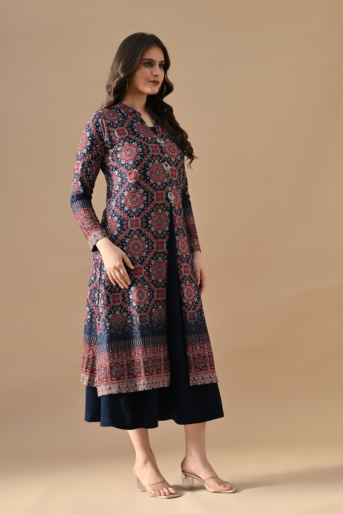 Winter Blue Printed Inner Shrug Set