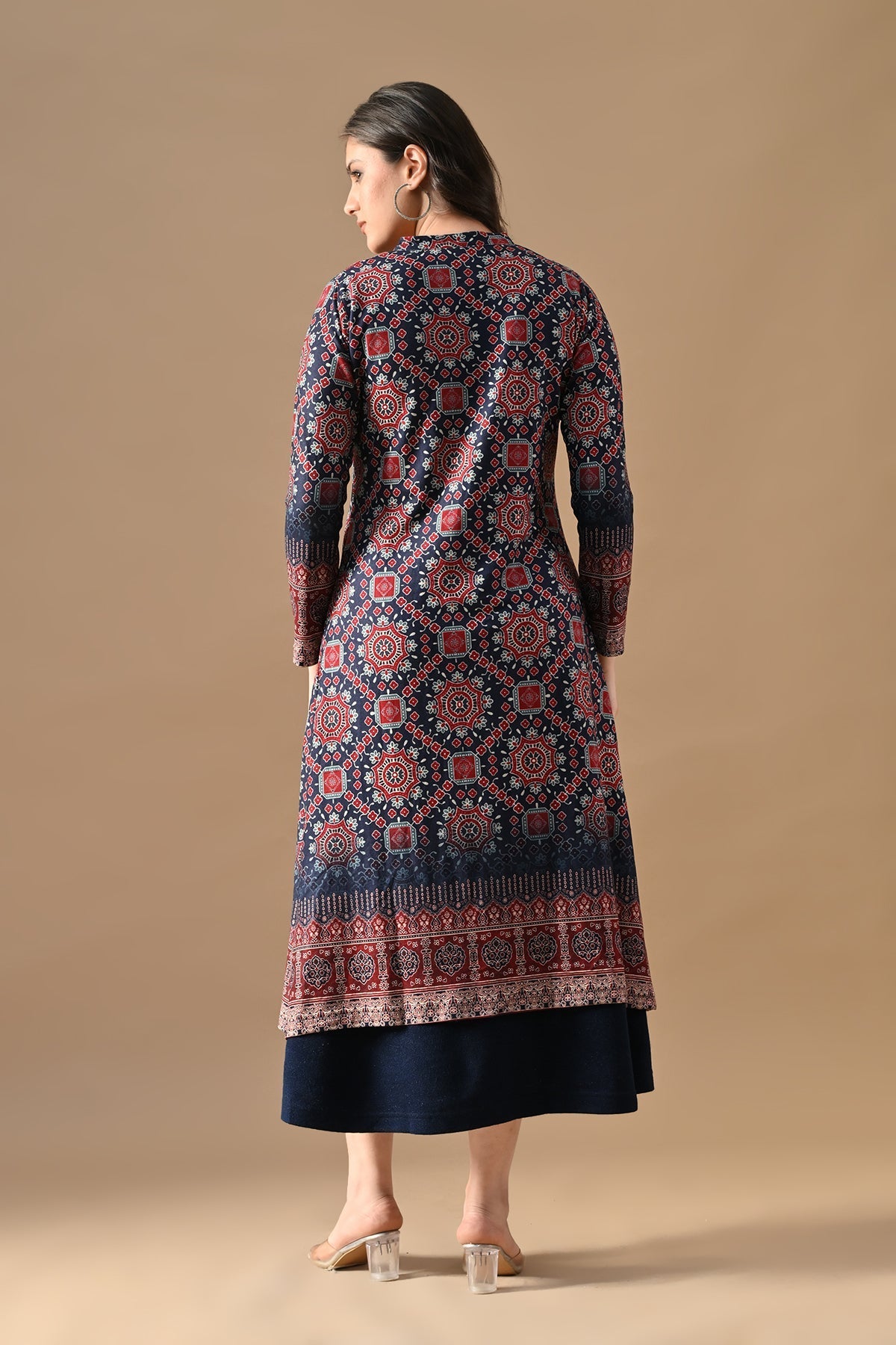 Winter Blue Printed Inner Shrug Set