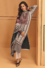 Winter Off White Zari Embroideredred Printed Velvet Kurta Set