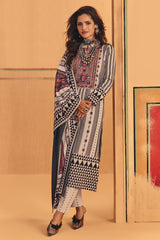 Winter Off White Zari Embroideredred Printed Velvet Kurta Set