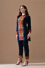 Winter Blue Embroideredred Ethnic Motifs Co-Ord Set