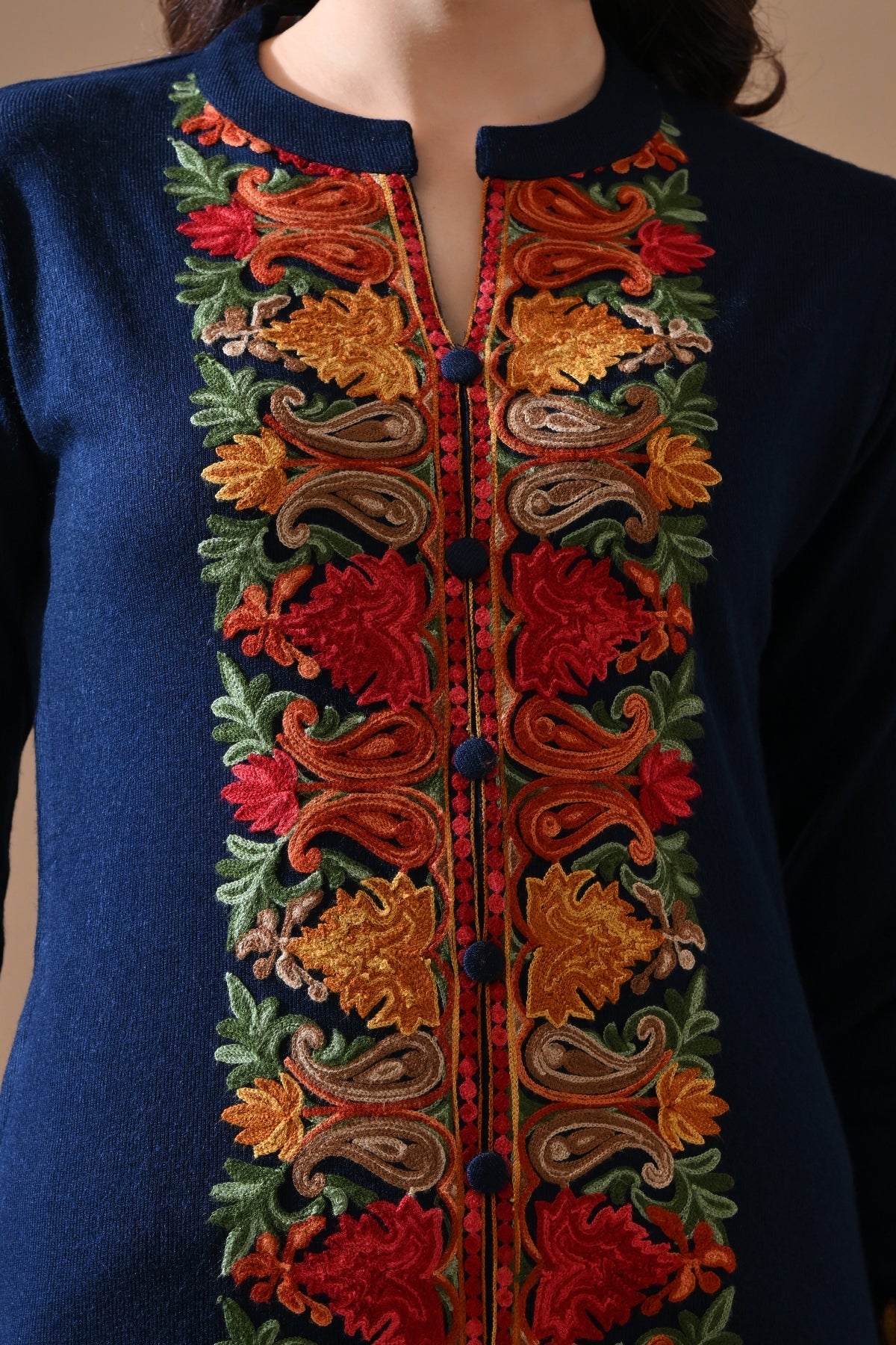 Winter Blue Embroideredred Ethnic Motifs Co-Ord Set