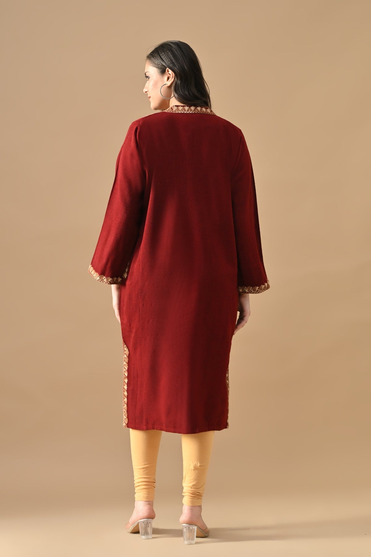 Winter Maroon Embroideredred Ethnic Motifs Woven Phiran