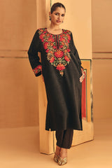 Winter Grey Embroideredred Ethnic Motifs Woven Phiran