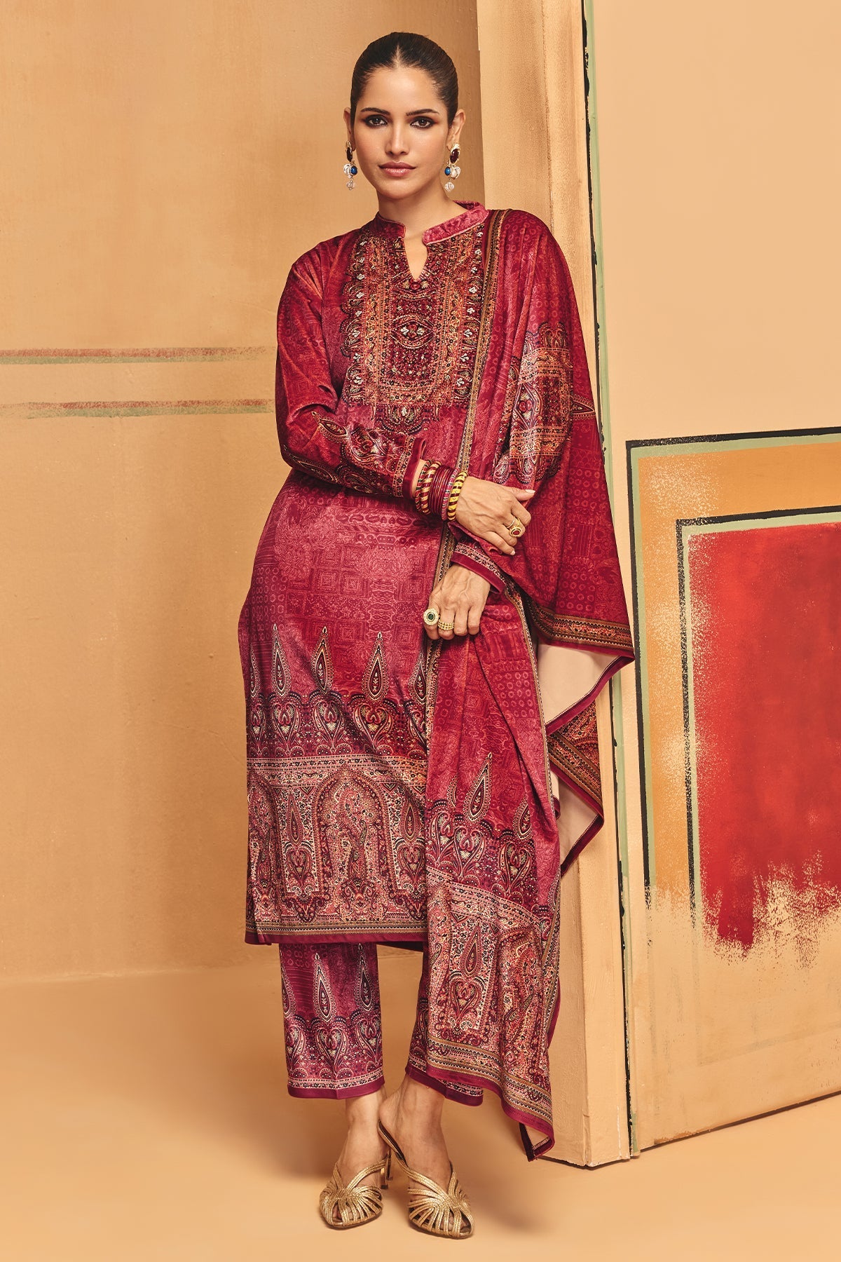 Sabhyata Ladies Western W Kurti 3Pcs Set 25Mrh13 Mehroon