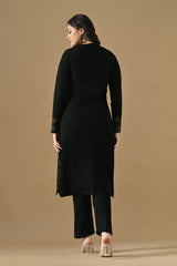 Winter Black Printed Ethnic Motifs Woven Kurta Set