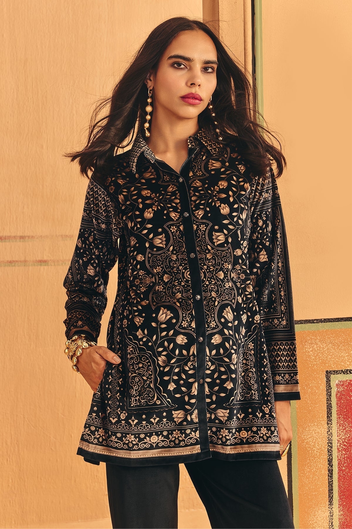 Winter Grey Printed Velvet Co-Ord Set