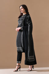 Winter Black Printed Ethnic Motifs Woven Kurta Set