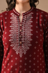 Winter Maroon Printed Ethnic Motifs Woven Kurta Set
