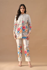 Winter Cream Floral Printed Velvet Co-Ord Set
