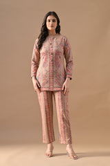 Winter Beige Printed Stone Embellish Woven Co-Ord Set