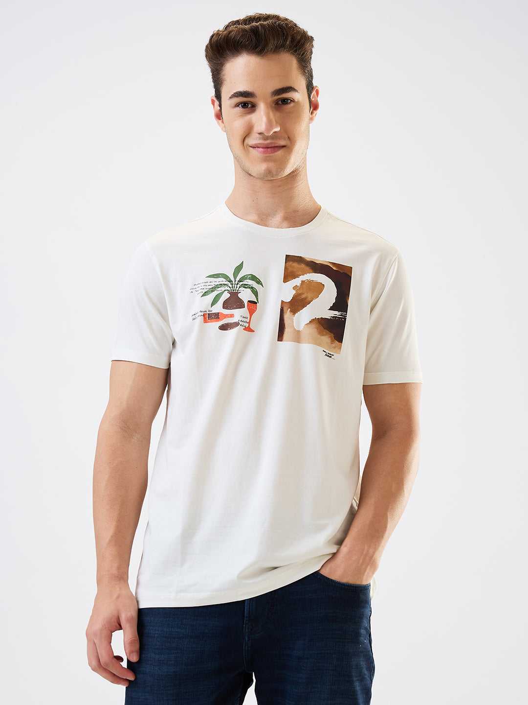 Spykar Mens T-Shirt H/S Mktcp1Be088 Off White
