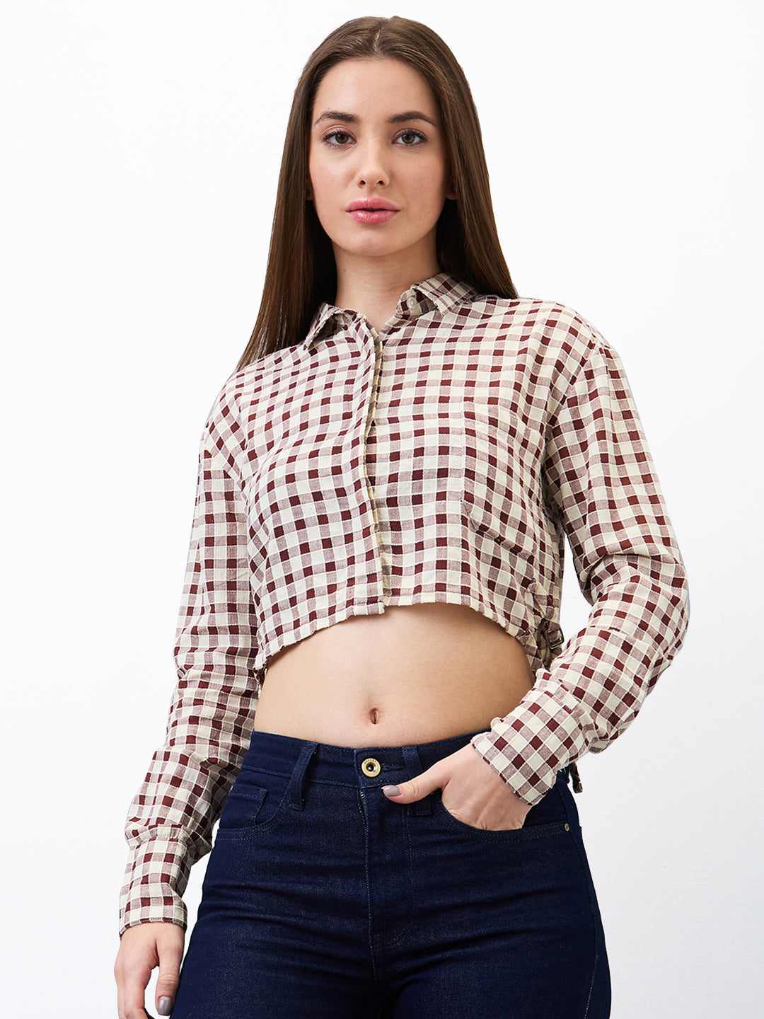 Spykar Ladies Western Top H/S Wshcs1Be130 Sepia Brown