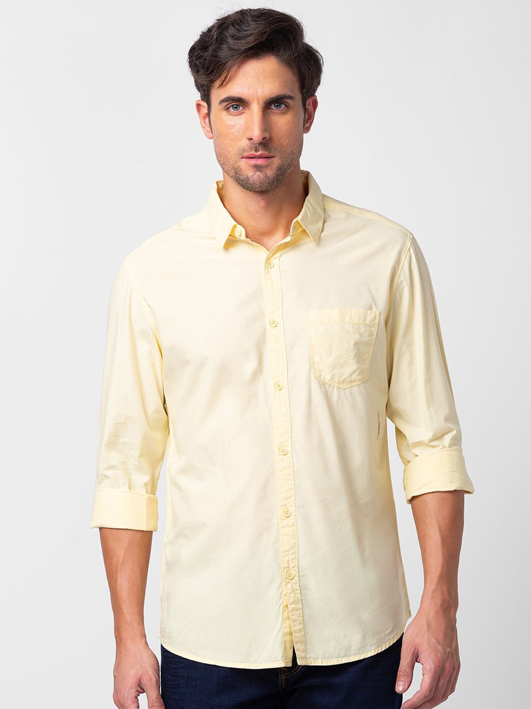 Spykar Mens Casual Shirt F/S Mshss1Bc008 Powder Yellow