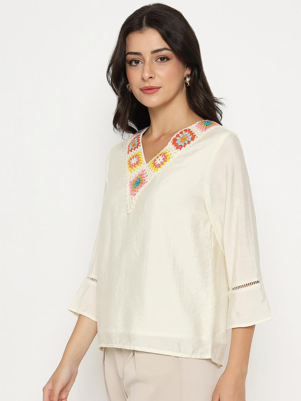 Madame Ladies Western Top H/S M5S18732 001 Beige - Goyalsons ShopMax
