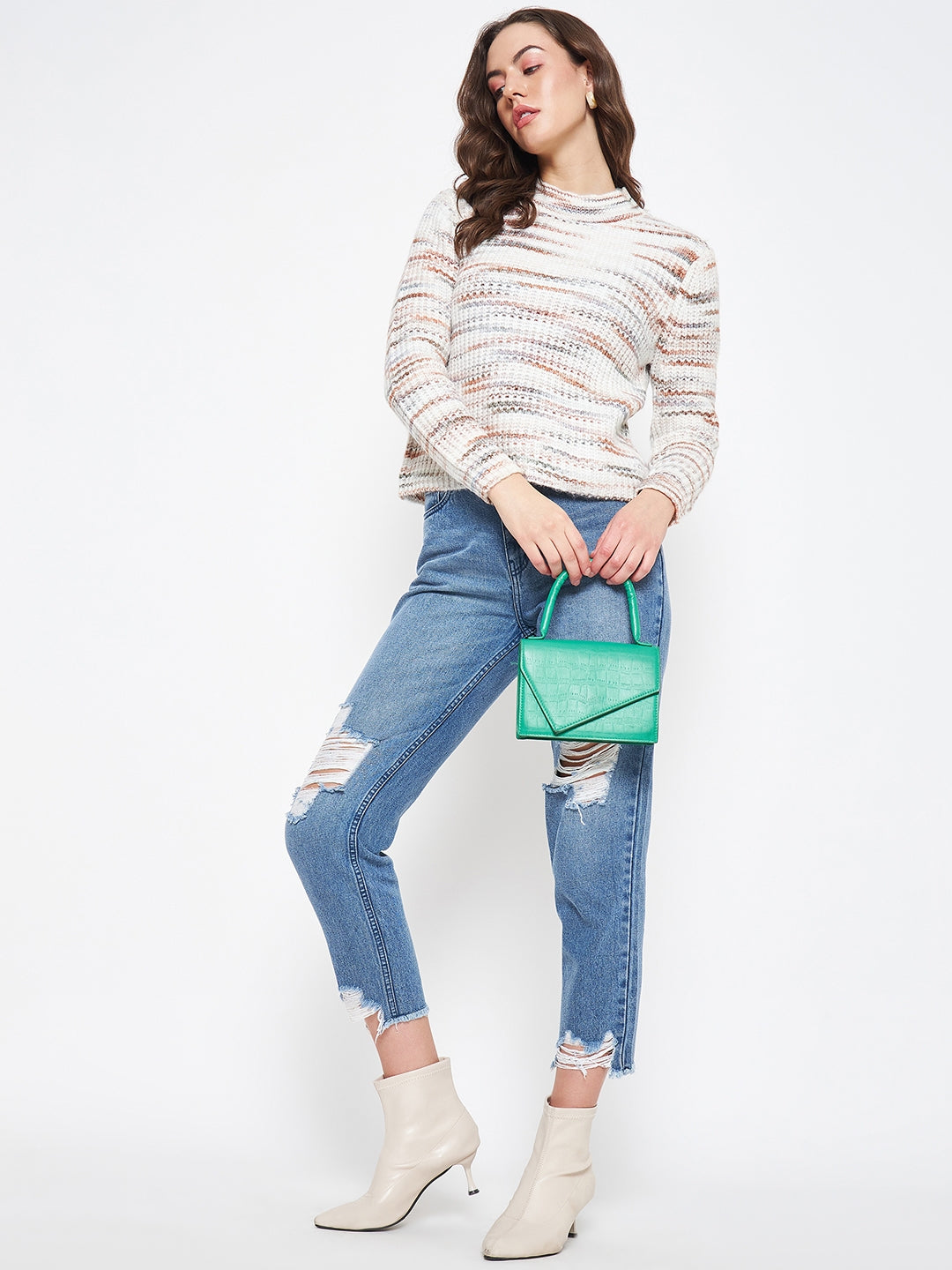 Madame Abstract Knit White Sweater For Women