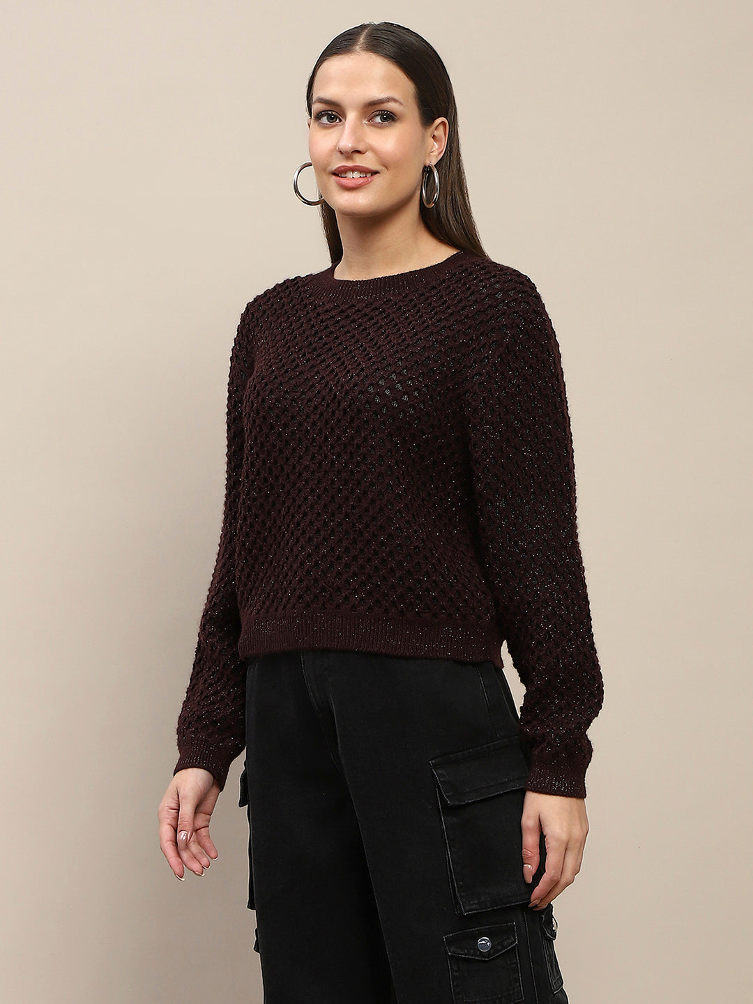 Madame Ladies Western Woolen Top M4W17227 009 Chocolate