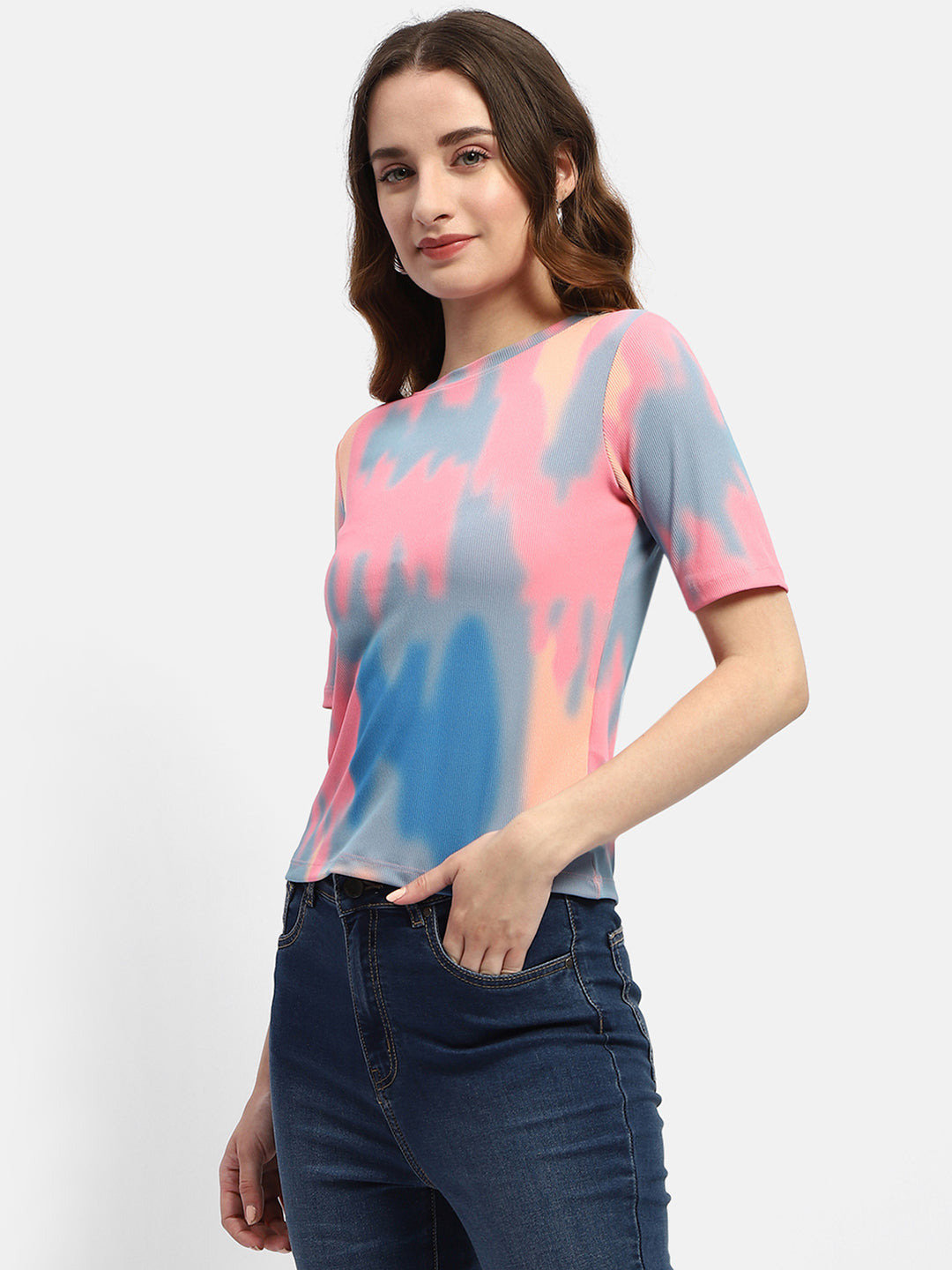 Madame Abstract Print Pink Regular T-Shirt