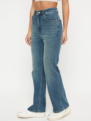 Madame Whiskered Stone Wash Mid Blue Jeans