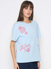 Madame Front And Back Printed Light Blue Sinker Tshirt