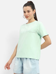 Madame Embellished Typography Mint Regular T-Shirt
