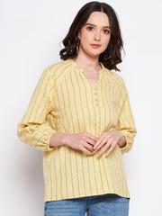 Madame Mustard Frill-Neckline Striped Top