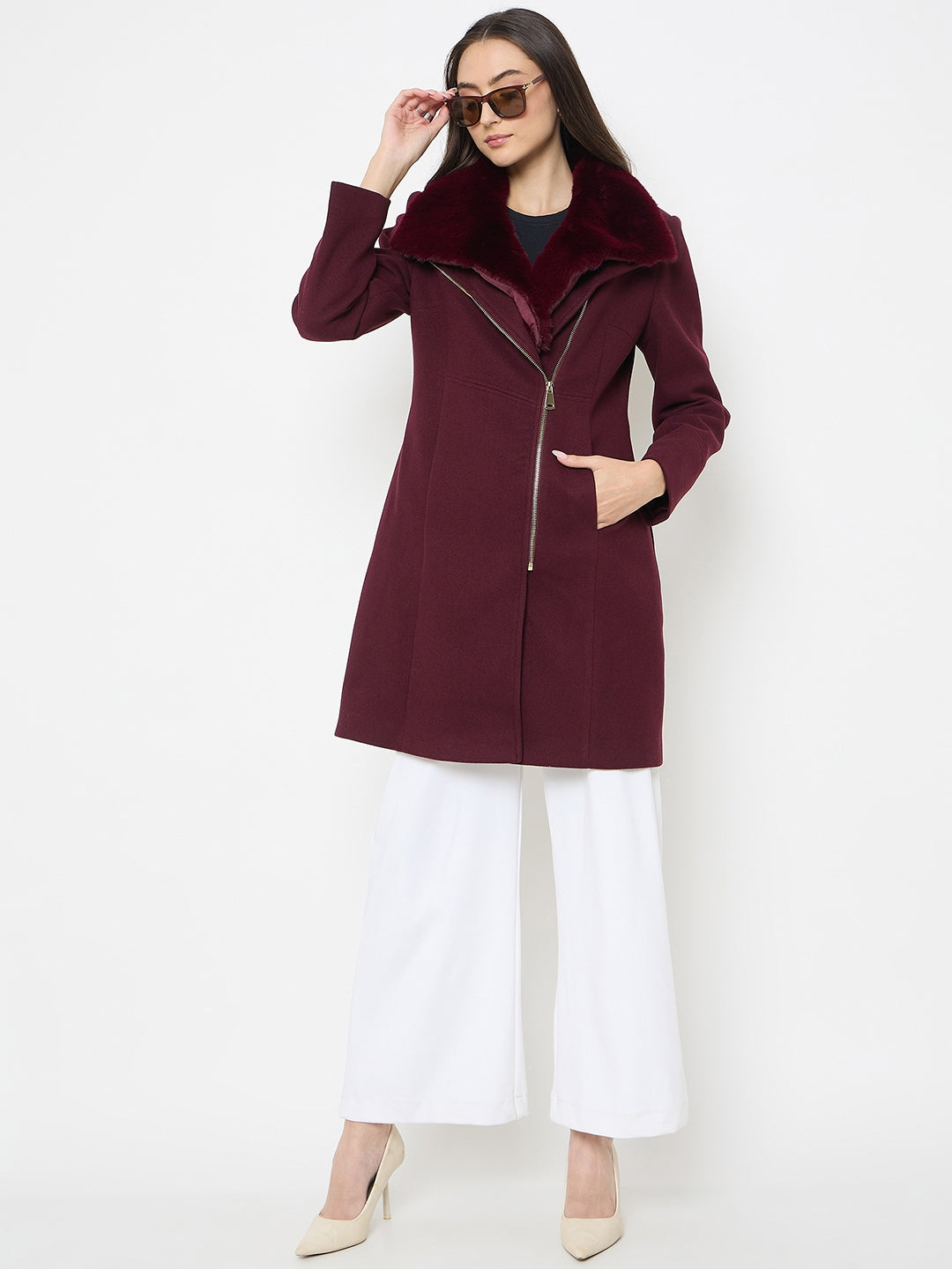 Madame Ladies Western Long Coat M5W20138 023 Mehroon